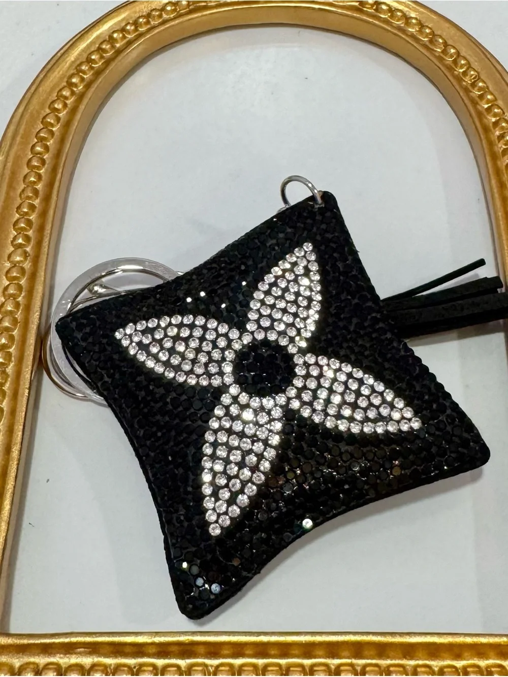 New Black/Silver Flower Motif Keychain/Bag Charm